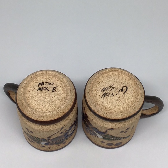 Pair Vintage Mexican Tonala Pottery Mugs - Picture 2 of 4